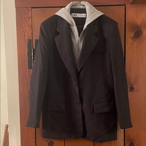 Zara Black Jacket with Gray Hood